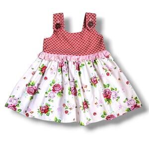 Cheeky Plum Girls Top Size 6 Floral Strawberry Mixed Print Ruffle Strap Made USA